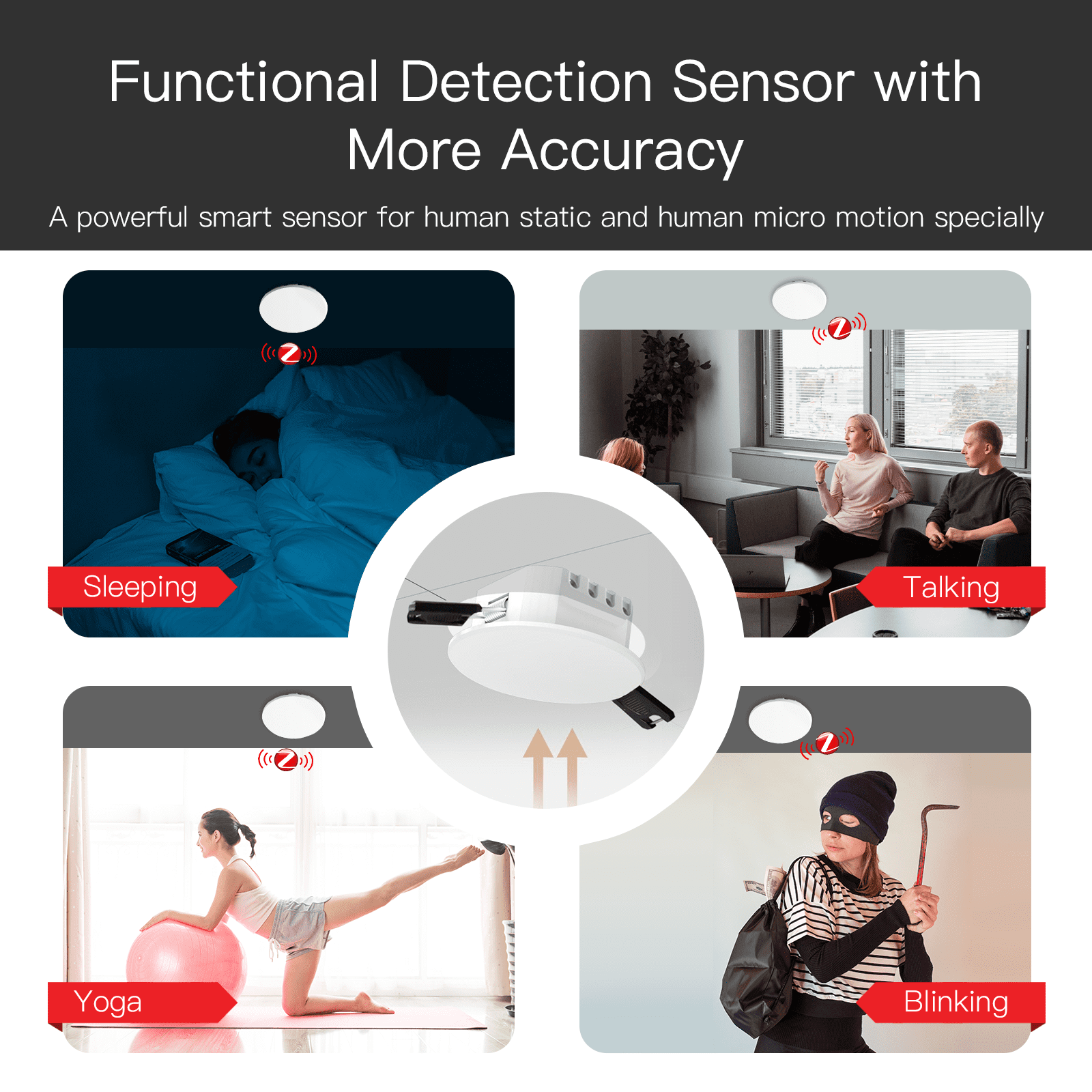Zigbee/ Wifi Smart Human Presence Detector PIR mm Wave Radar Detection Sensor Ceiling Mount