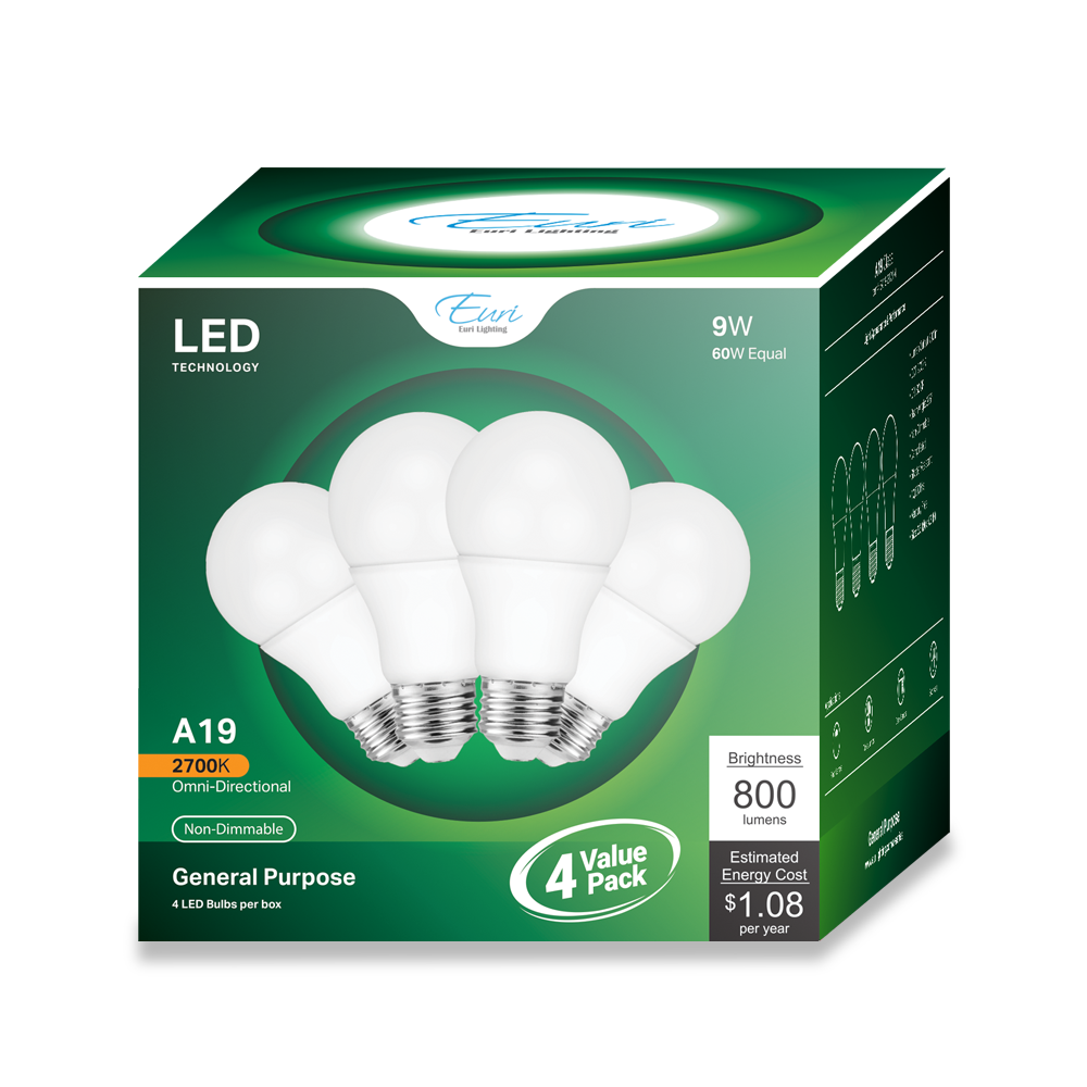 LED A19 Light Bulb With E26 Medium Base - 9W - 800 lumens - 2700K - Lumimuse