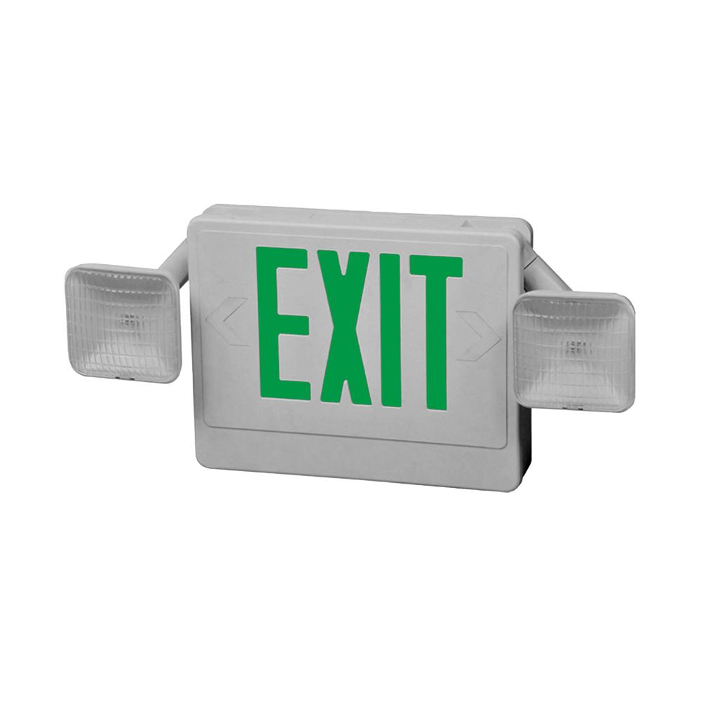LED Exit Emergency Light Combo Unit - Dual Head - Double Sided With Green Letters - Battery Backup - 7W - 120-277V - Lumimuse